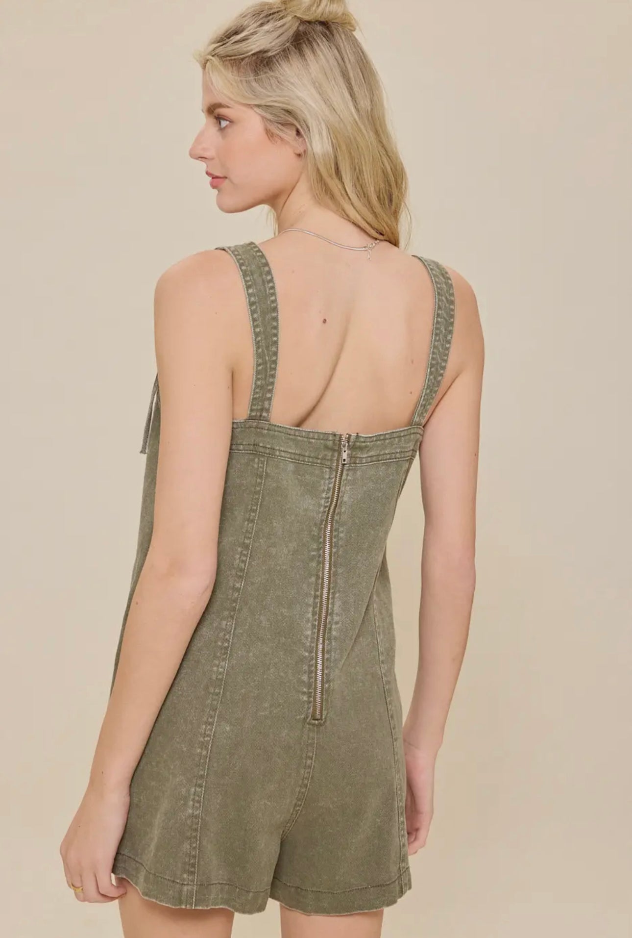Olive Denim Romper