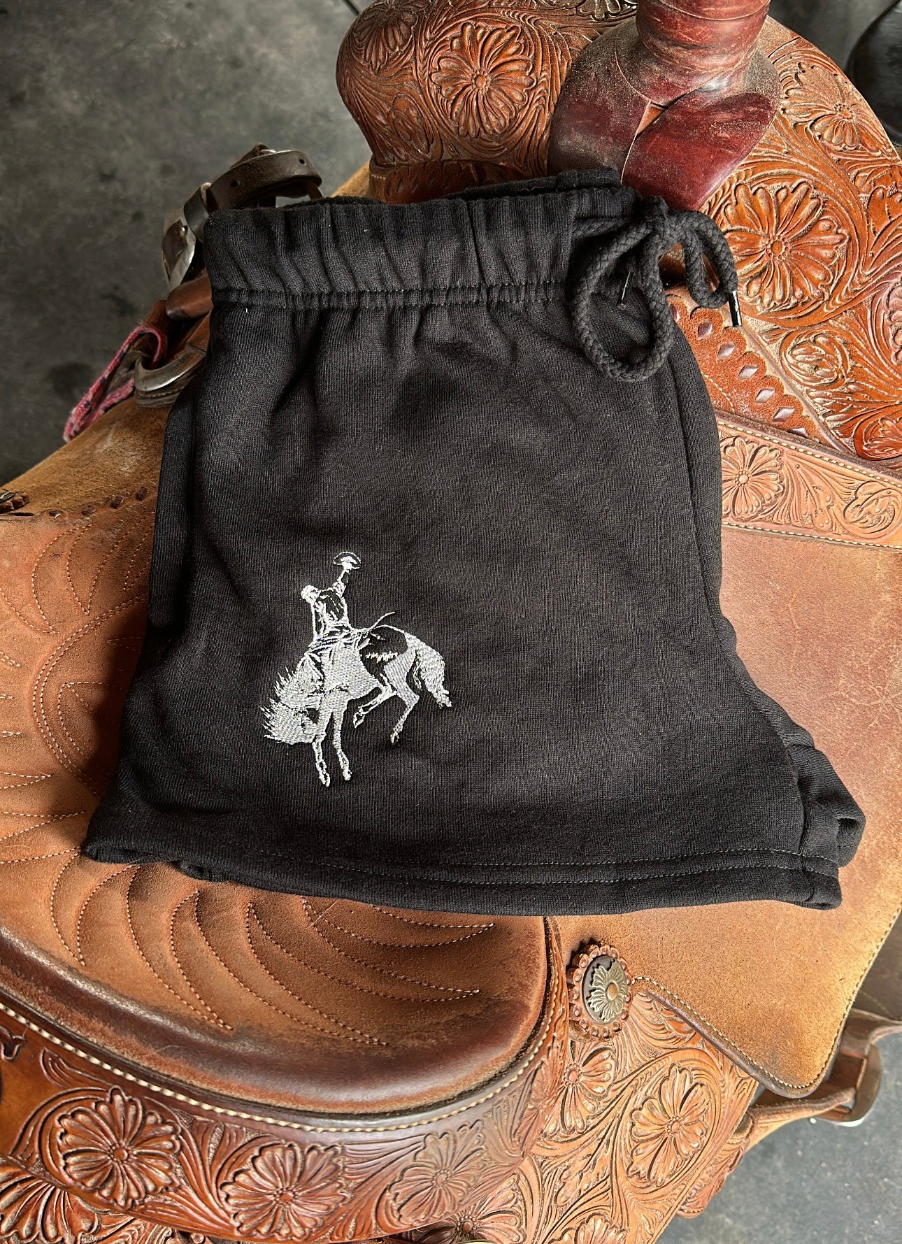 Black Bronc Embroidered Shorts