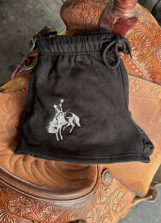 Black Bronc Embroidered Shorts