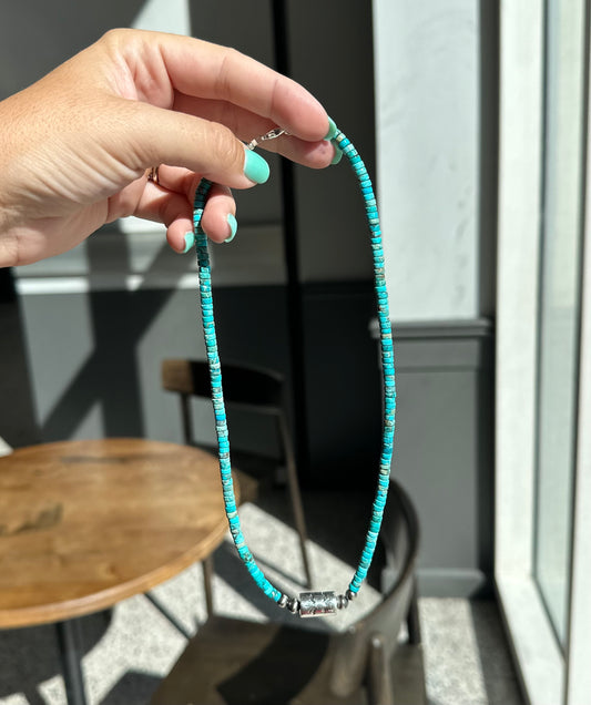 16" Turquoise Barrel Bead Necklace